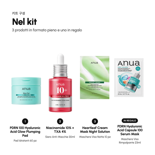 Anua Kit Luminosità – Macchie e Colorito in 3 Prodotti – cosa c'è nel kit