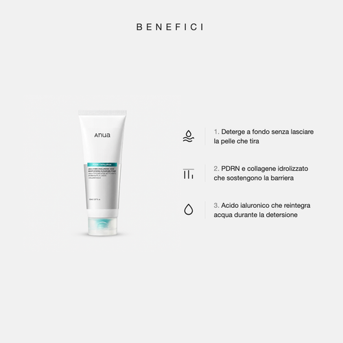 Anua PDRN Hyaluronic Acid Moisturizing Cleansing Foam - benefici principali