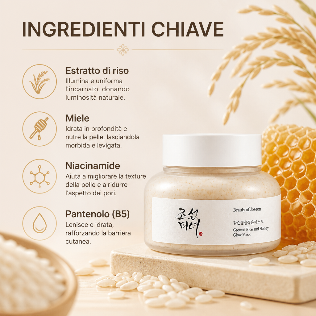 Beauty of Joseon Rice & Honey Glow Mask - Maschera Illuminante 150ml - ingredienti chiave