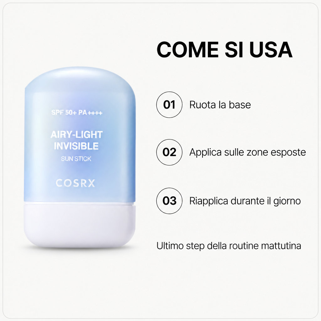 COSRX Airy-Light Invisible Sun Stick SPF50+ - Solare Mat 19g - come si usa